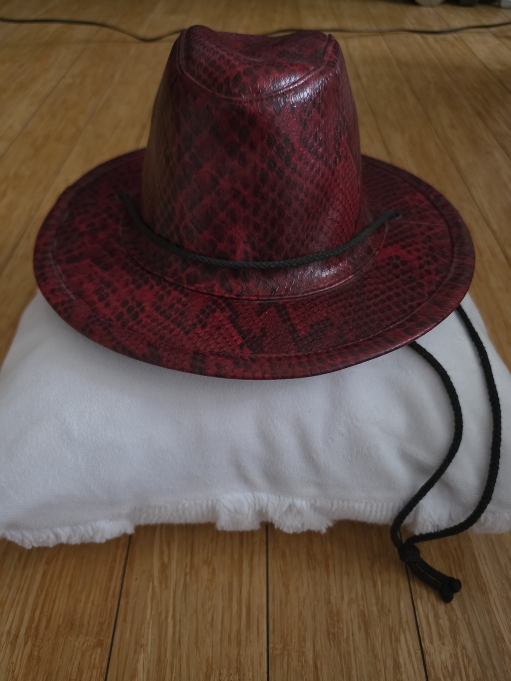Red Faux-Snakeskin Leather Outback Hat